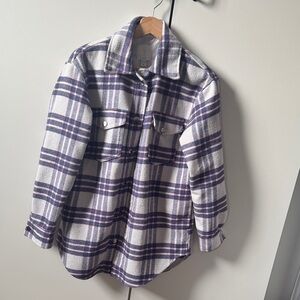 Joie White and Purple Plaid Button-Up Shacket